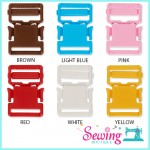 BUTTON - BUCKLE-SQUARE-PLASTIC-30MM(BROWN, LIGHT BLUE, PINK, RED, WHITE & YELLOW)